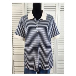 Polo Top Large Navy Blue White Stripe J Crew